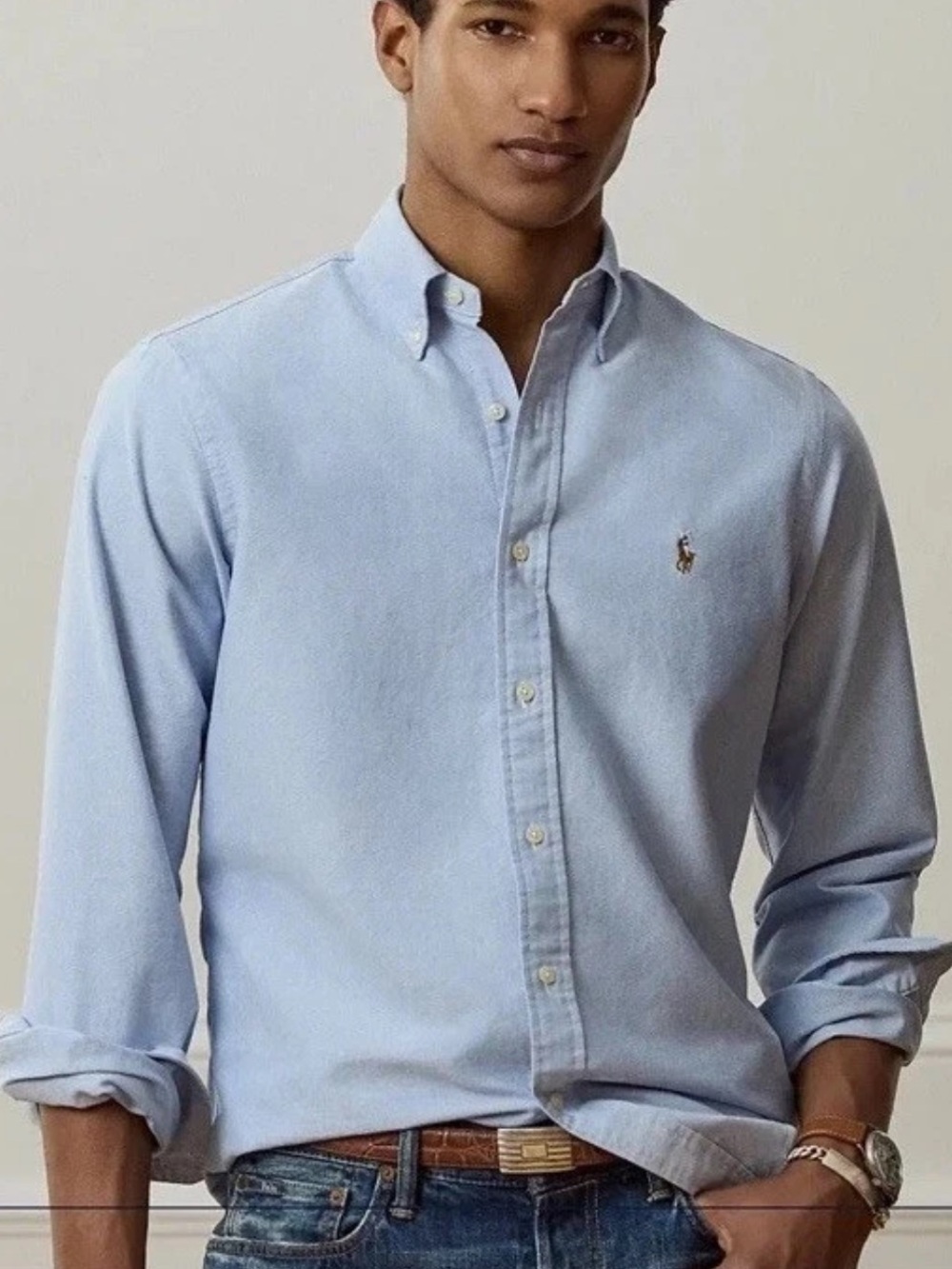 NEW Ralph Lauren Light Blue Chambray Long Sleeve Classic Fit Shirt XL Flesh Pony